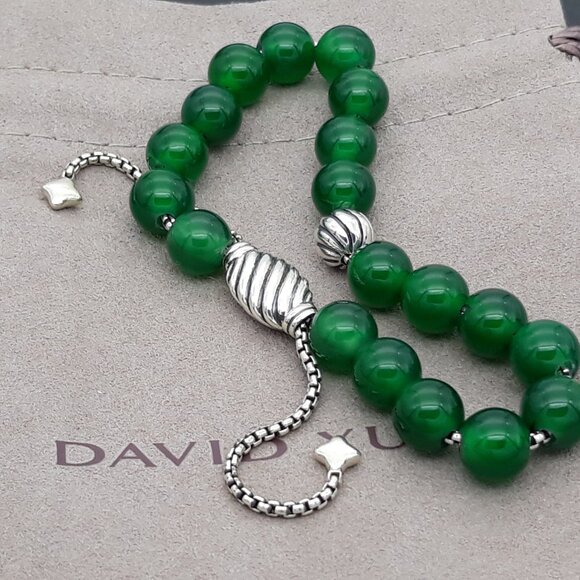 David Yurman Green Onyx Bead Bracelet with silver bead accent - Picture 2 of 7